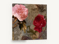 Roses and Songbirds, pink and red roses with birds, floral canvas wall art print ready to hang