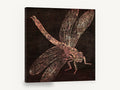 Copper Dragonfly on Timber, copper dragonfly illustration on dark wood, animal canvas wall art print ready to hang