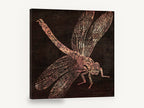 Copper Dragonfly on Timber, copper dragonfly illustration on dark wood, animal canvas wall art print ready to hang