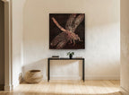 Copper Dragonfly on Timber animal canvas print on the wall of a hallway