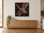 Copper Dragonfly on Timber animal canvas print on the wall of a living room above a sideboard