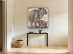 Elephant Mother and Calf animal canvas print on the wall of a hallway