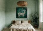 Emerald Woodgrain Stag animal canvas print on the wall of a bedroom