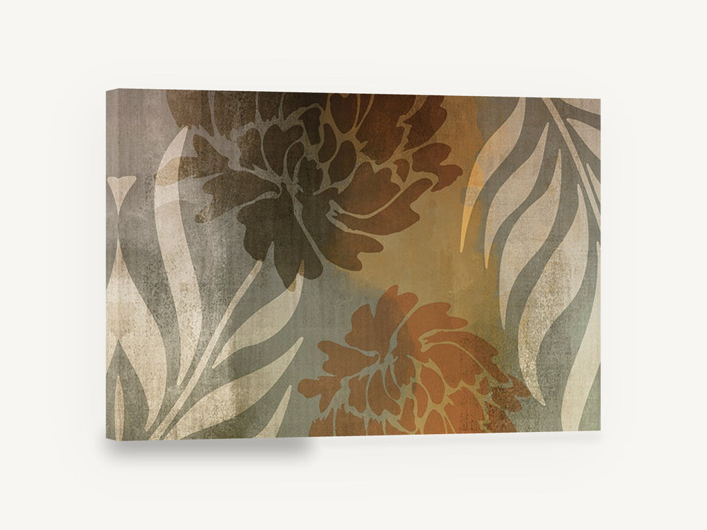 Rust Peony Silhouettes, rust and grey peony silhouette botanical, floral canvas wall art print ready to hang
