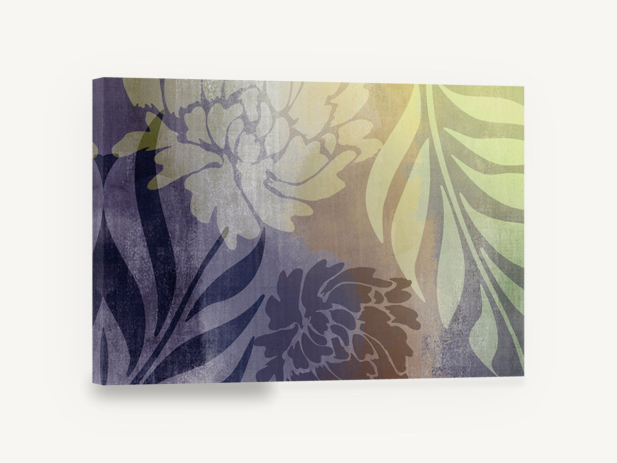Dusk Peony Silhouettes, peony and leaf silhouette floral abstract, floral canvas wall art print ready to hang