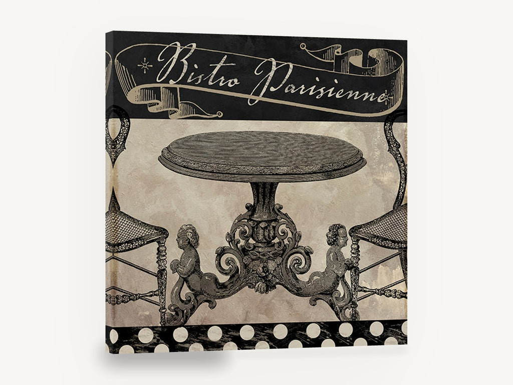 Bistro Parisienne Table, vintage parisian bistro table, stretched canvas wall art print ready to hang