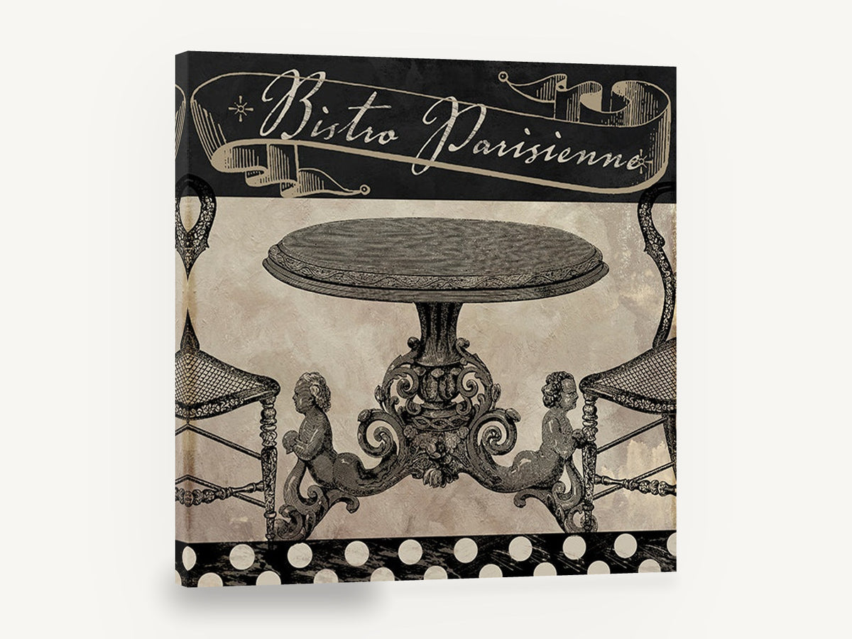 Bistro Parisienne Table, vintage parisian bistro table, stretched canvas wall art print ready to hang
