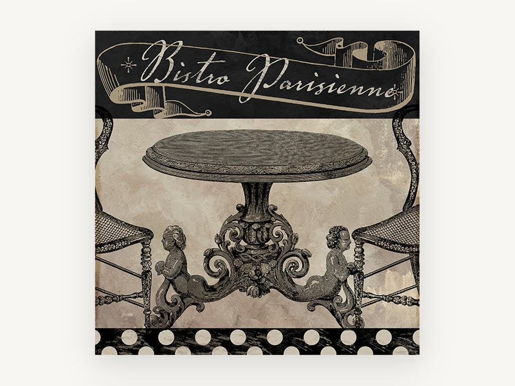 Bistro Parisienne Table, vintage canvas wall art print, front view