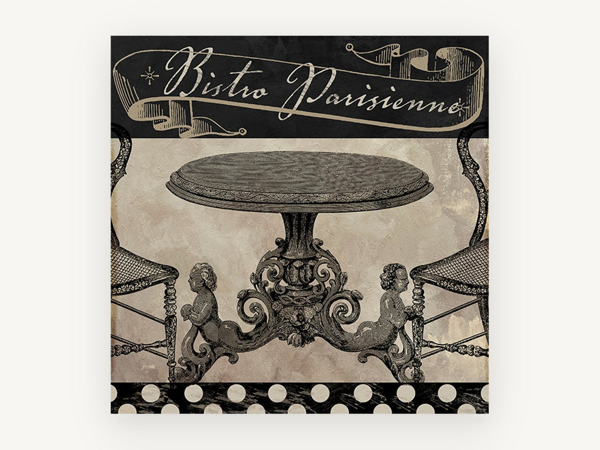 Bistro Parisienne Table, vintage canvas wall art print, front view