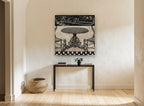 Bistro Parisienne Table vintage canvas print on the wall of a hallway