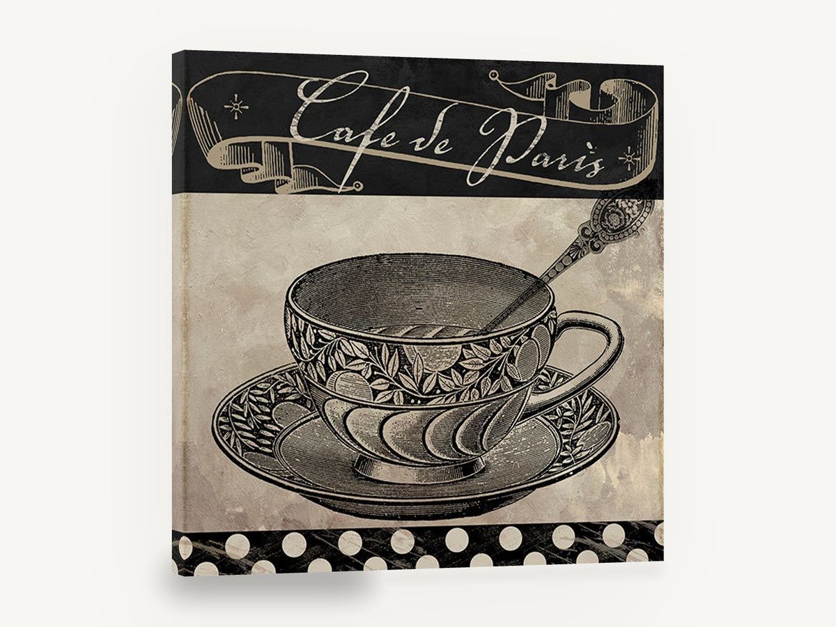 Café de Paris Teacup, vintage café de paris teacup, stretched canvas wall art print ready to hang