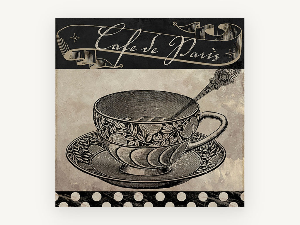 Café de Paris Teacup, vintage canvas wall art print, front view