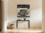 Café de Paris Teacup vintage canvas print on the wall of a hallway
