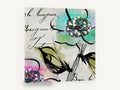 Bonjour Blossom Script, teal blossom script watercolour botanical, floral canvas wall art print ready to hang