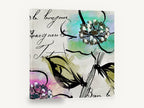 Bonjour Blossom Script, teal blossom script watercolour botanical, floral canvas wall art print ready to hang