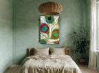 Peacock Eye Swirl animal canvas print on the wall of a bedroom