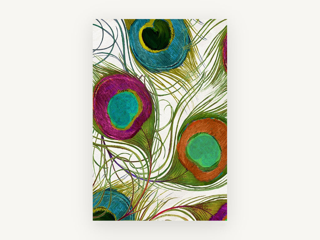 Peacock Eye Swirl, peacock feather illustration close-up, animal canvas wall art print, front view