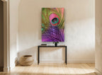 Peacock Feather Candy animal canvas print on the wall of a hallway