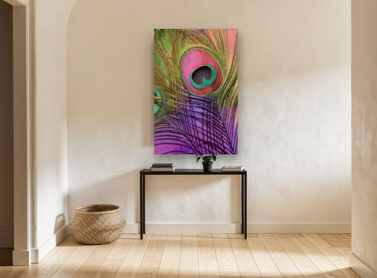 Peacock Feather Candy animal canvas print on the wall of a hallway