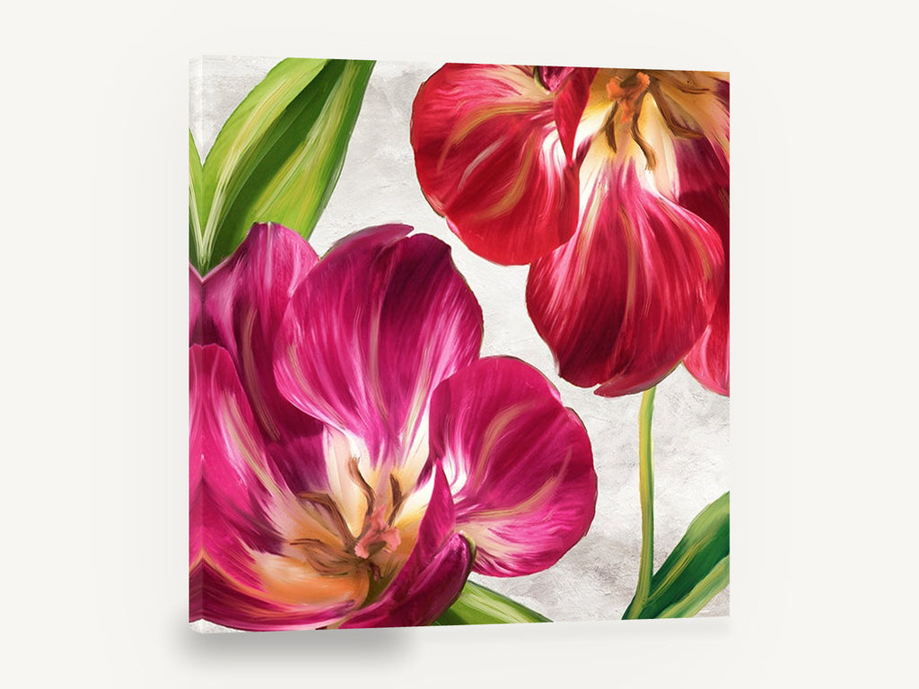Open Tulips in Magenta, magenta tulips floral painting canvas, floral canvas wall art print ready to hang