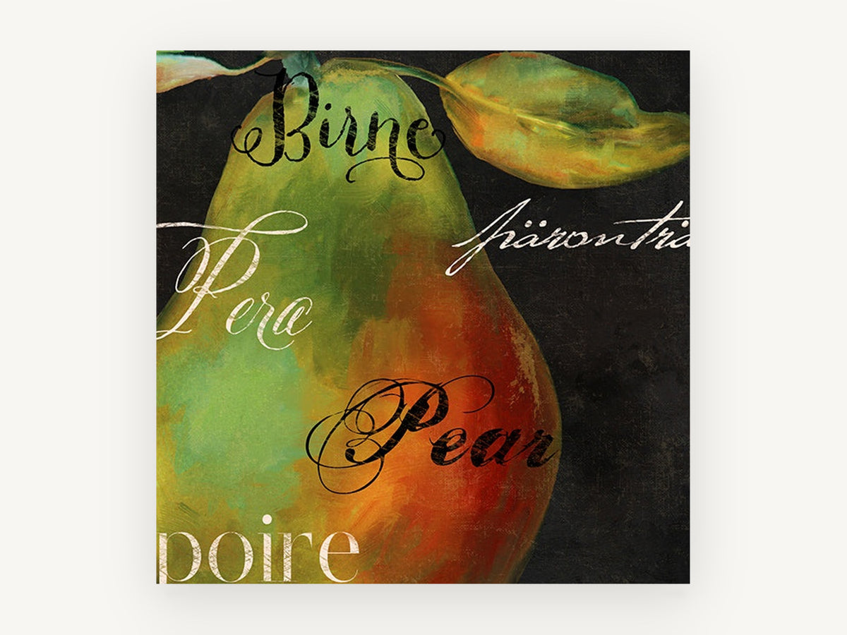 Pear in Many Tongues, kitchen canvas wall art print, front view