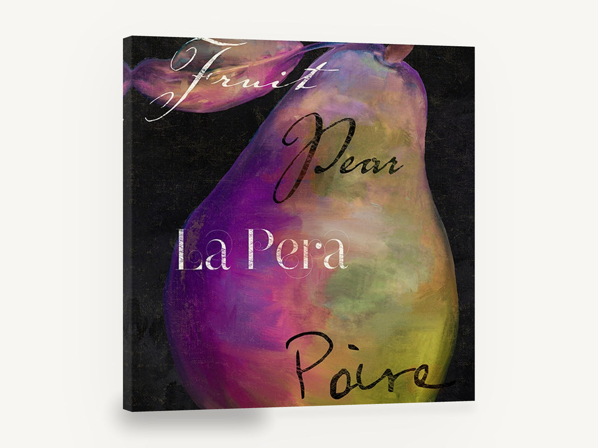 Violet Pear Script, purple pear typography kitchen art, kitchen canvas wall art print ready to hang