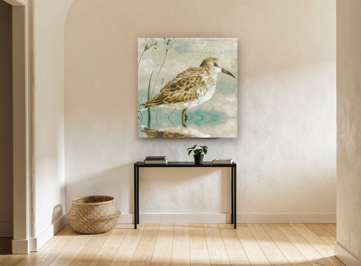 Serenity Sandpiper landscape canvas print on the wall of a hallway