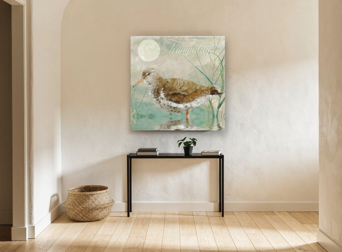 Still Water Sandpiper landscape canvas print on the wall of a hallway