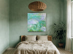 Nautilus Spiral Dreamscape coastal canvas print on the wall of a bedroom