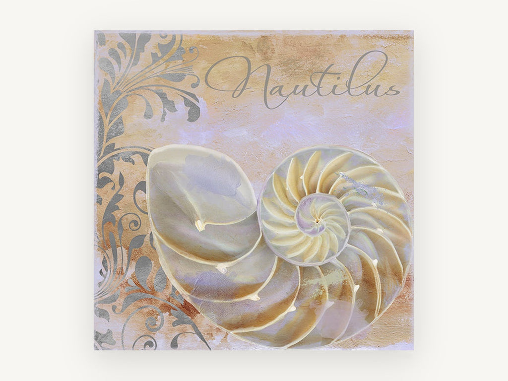 Pearl Nautilus Damask, coastal canvas wall art print, front view