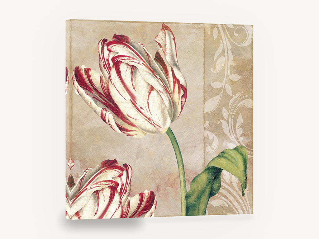 Striped Tulip Damask, red and white striped tulip floral, floral canvas wall art print ready to hang