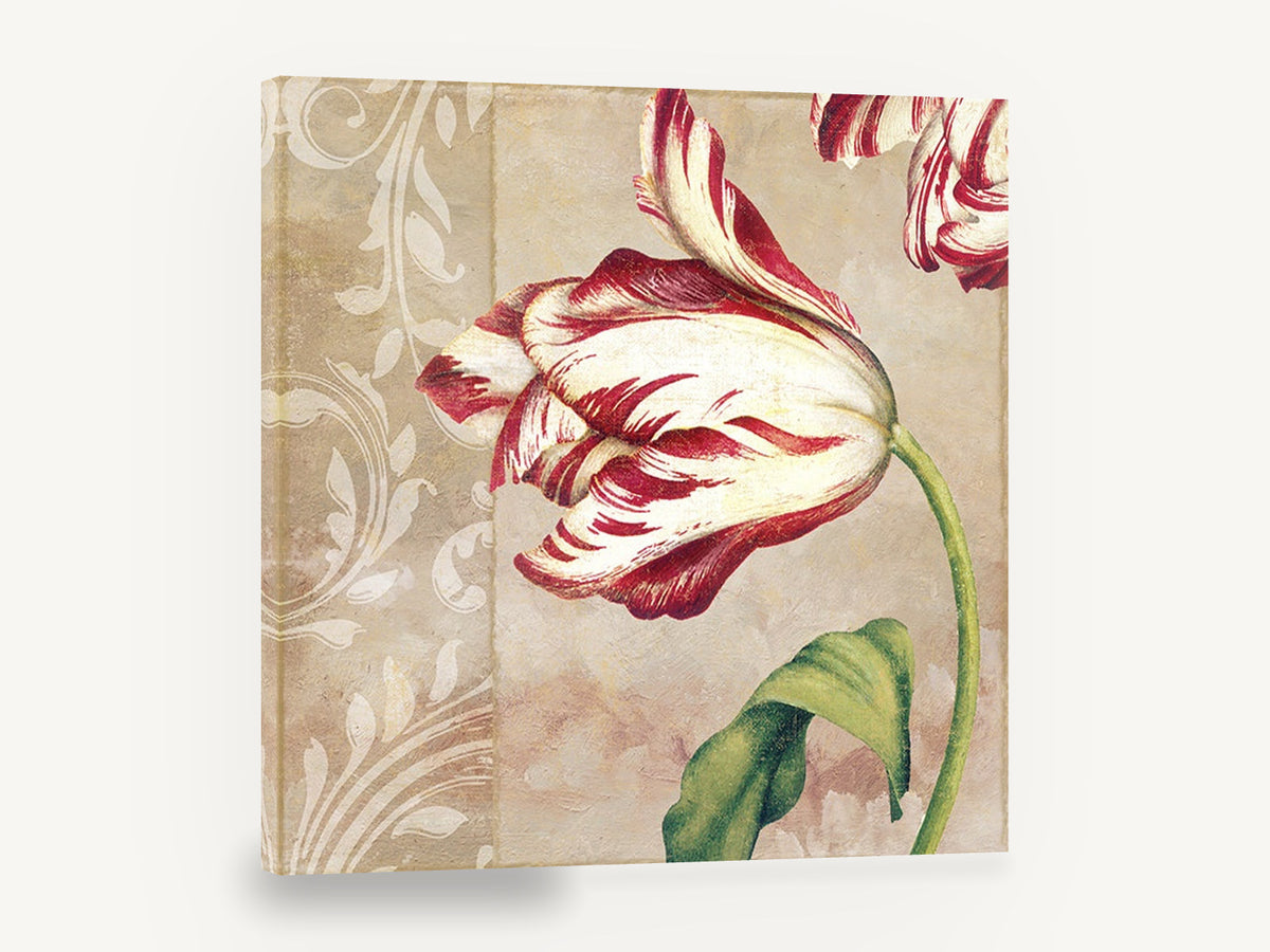 Striped Tulip Damask, red and white tulip floral, floral canvas wall art print ready to hang