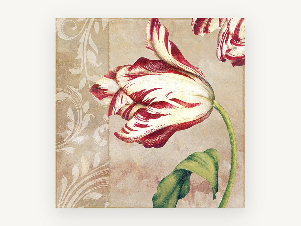 Striped Tulip Damask, floral canvas wall art print, front view