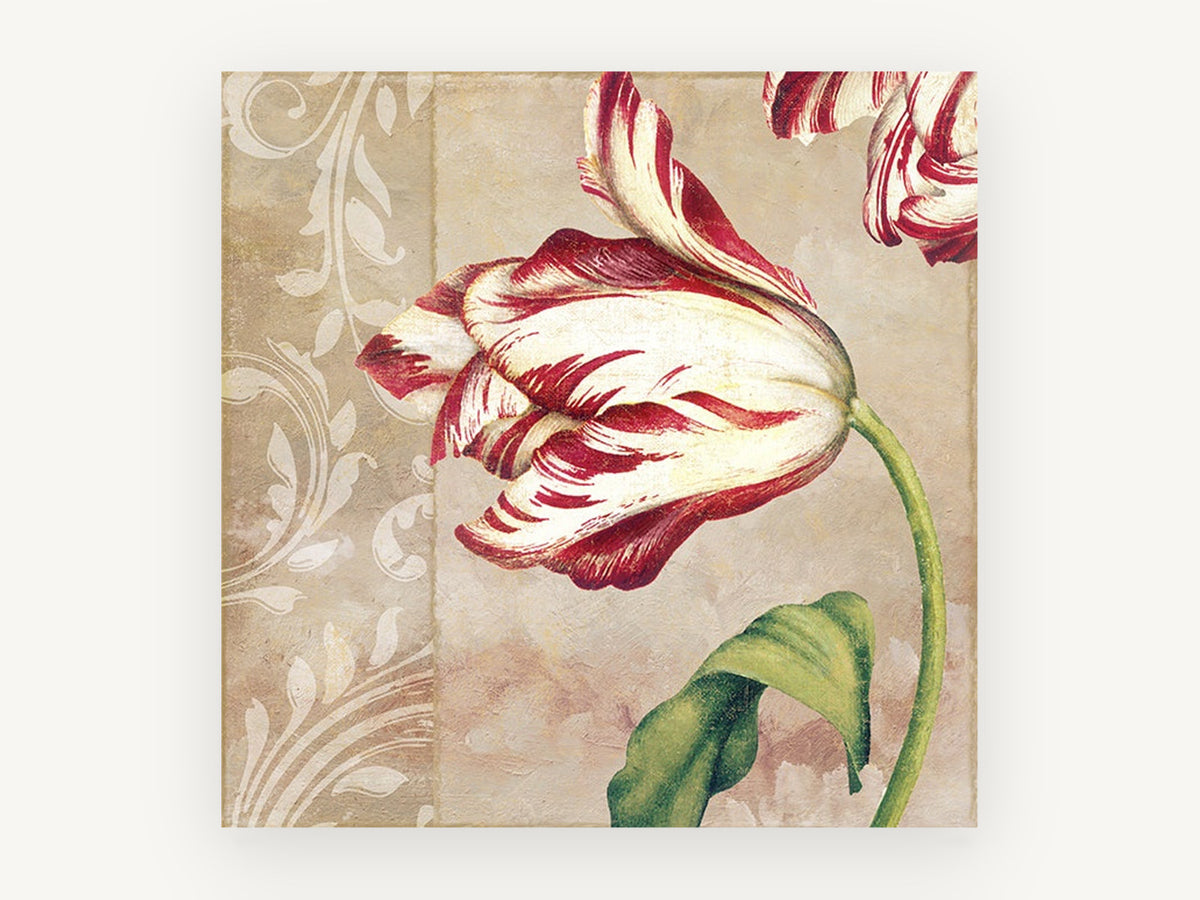 Striped Tulip Damask, floral canvas wall art print, front view