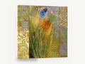 Gilded Tulip Patchwork, tulips on gold damask patchwork, floral canvas wall art print ready to hang