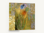 Gilded Tulip Patchwork, tulips on gold damask patchwork, floral canvas wall art print ready to hang