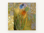 Gilded Tulip Patchwork, floral canvas wall art print, front view