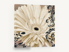 Ivory Gerbera Flourish, cream gerbera daisy black scrollwork art, floral canvas wall art print ready to hang