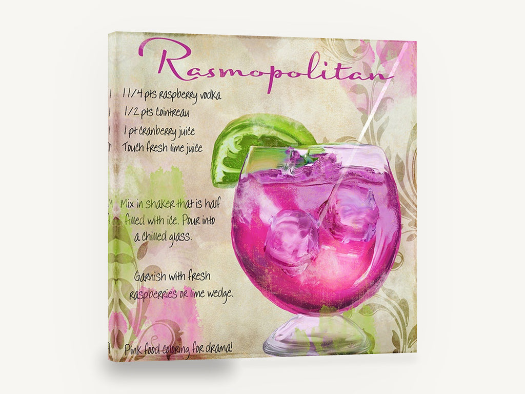 Pink Rasmopolitan Recipe, rasmopolitan cocktail recipe kitchen, kitchen canvas wall art print ready to hang