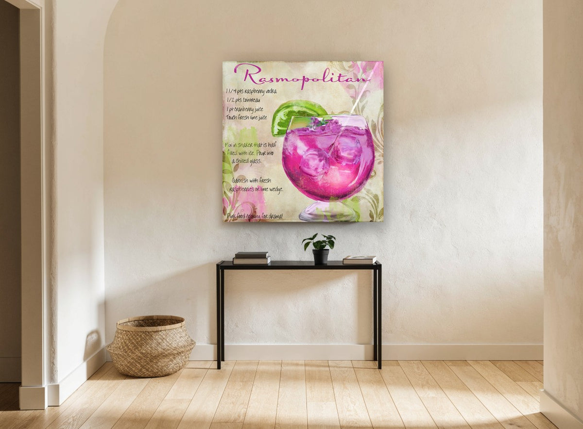 Pink Rasmopolitan Recipe kitchen canvas print on the wall of a hallway