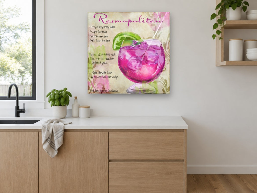 Pink Rasmopolitan Recipe kitchen canvas print on the wall of a kitchen