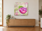 Pink Rasmopolitan Recipe kitchen canvas print on the wall of a living room above a sideboard