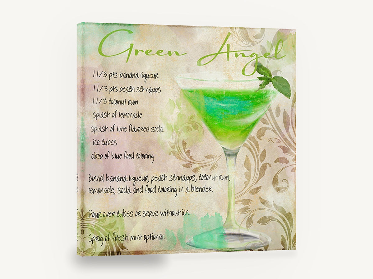 Green Angel Cocktail Recipe, green angel cocktail recipe kitchen, kitchen canvas wall art print ready to hang