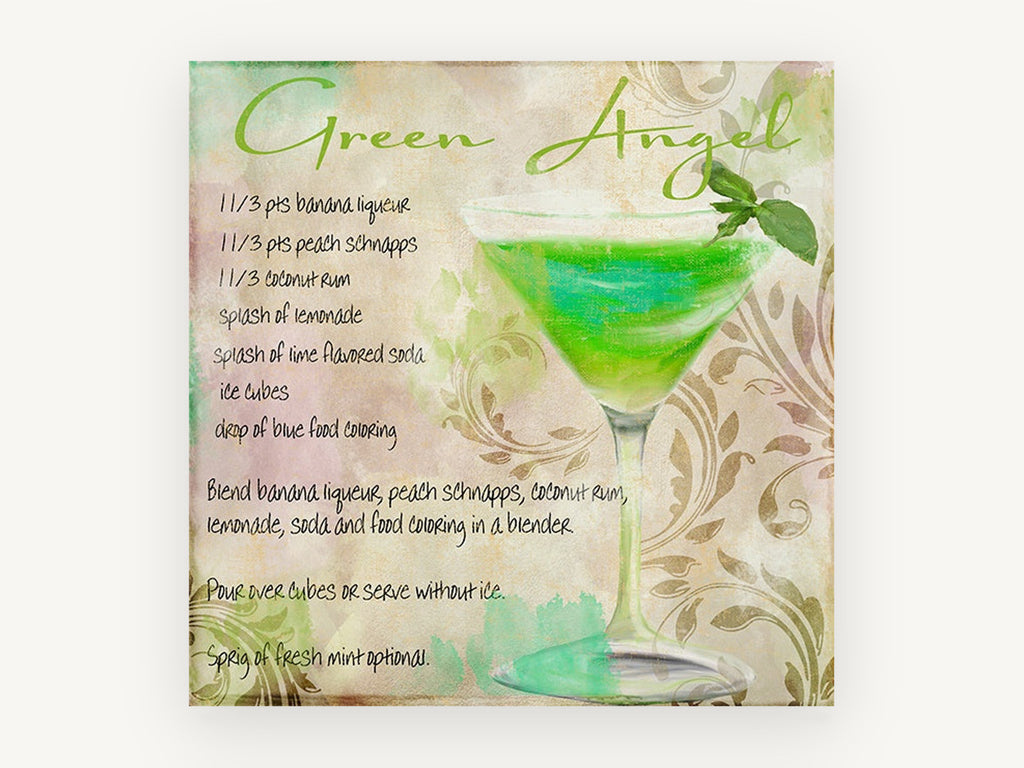 Green Angel Cocktail Recipe, kitchen canvas wall art print, front view