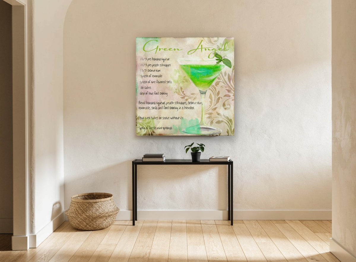 Green Angel Cocktail Recipe kitchen canvas print on the wall of a hallway