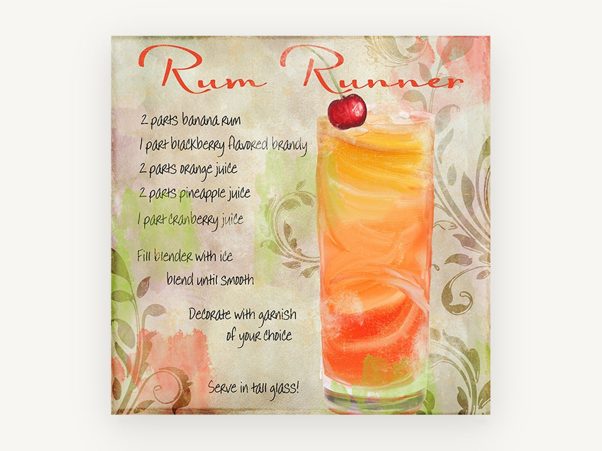 Rum Runner Recipe, kitchen canvas wall art print, front view