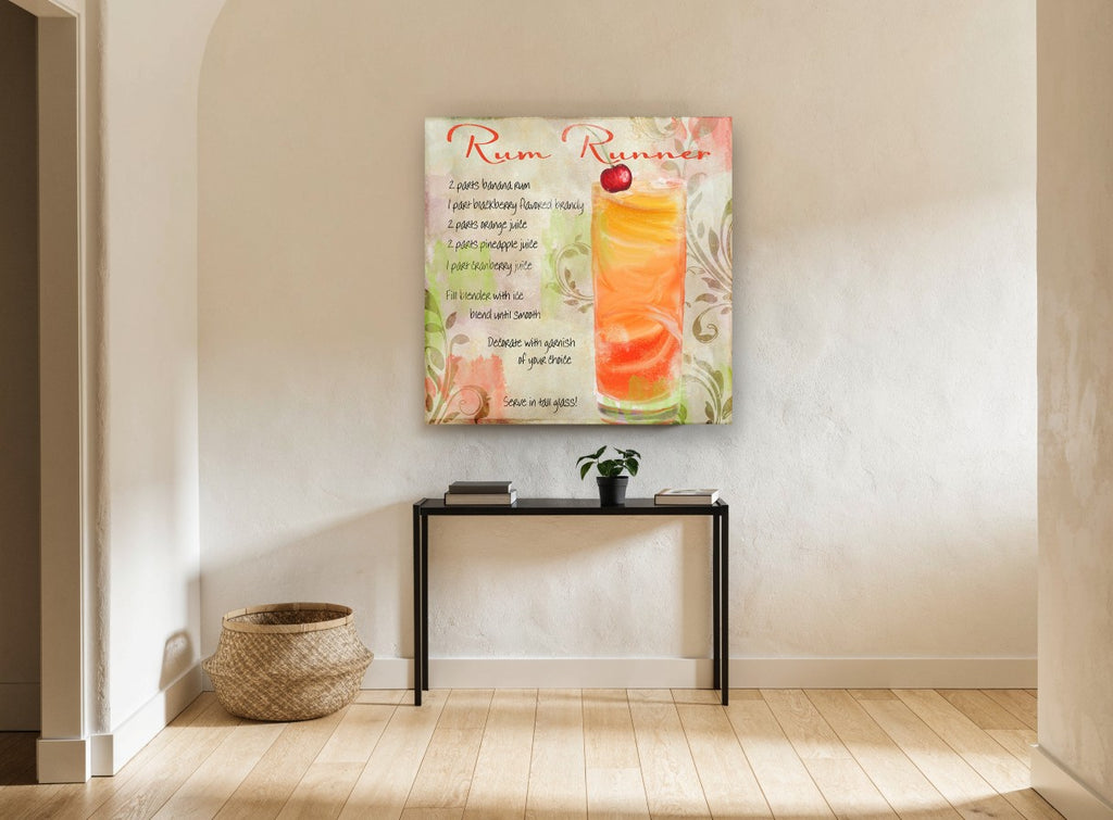 Rum Runner Recipe kitchen canvas print on the wall of a hallway