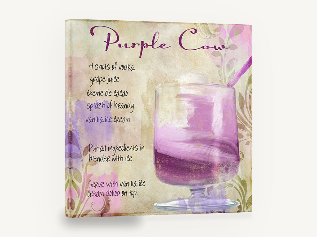 Purple Cow Cocktail Recipe, purple cow cocktail recipe kitchen, kitchen canvas wall art print ready to hang