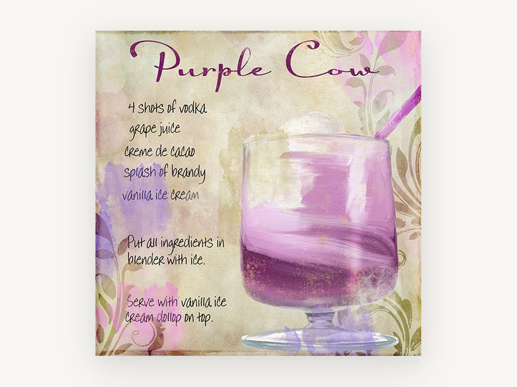 Purple Cow Cocktail Recipe, kitchen canvas wall art print, front view
