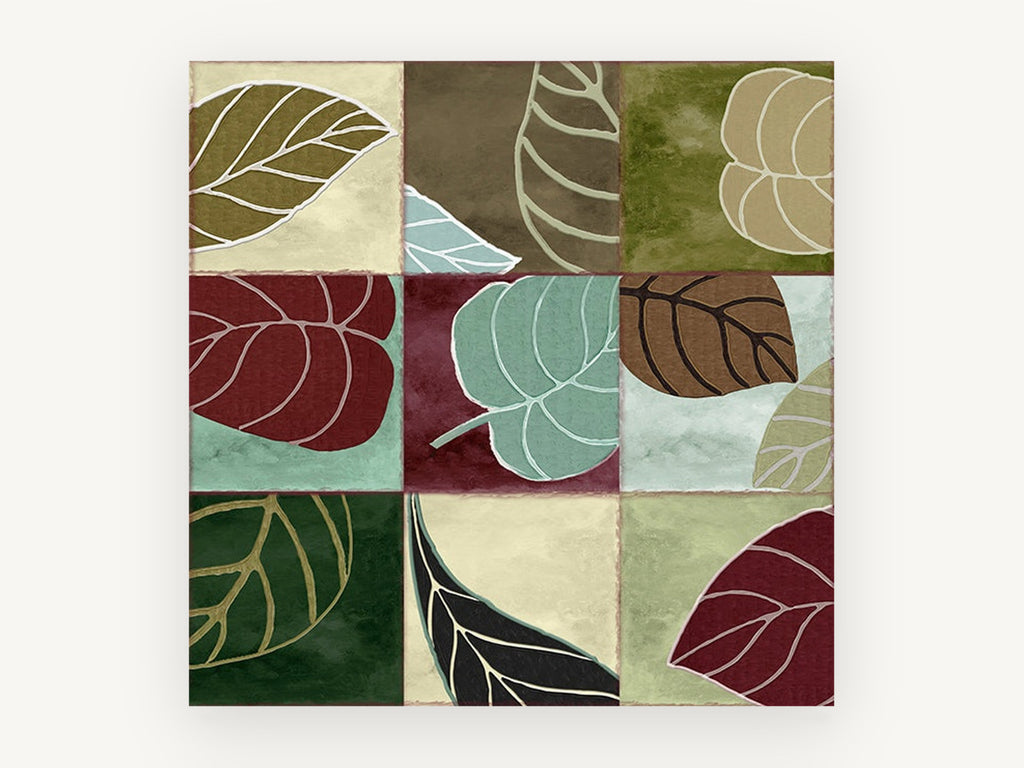 Leaf Patchwork Grid, floral canvas wall art print, front view